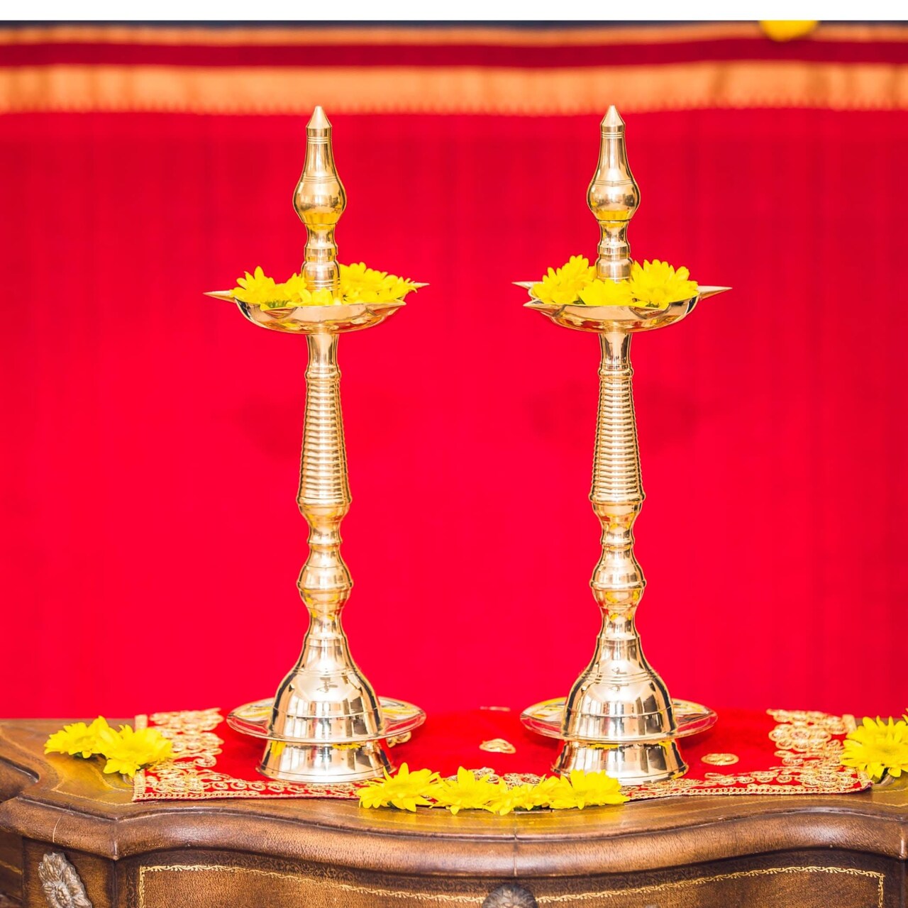 2 CT Brass Oil Lamp Diya Samai Deepak Lamp Kerala Traditional Kutthu Vilakku Panchmahal Deepam for Home Temple Mandir Office Diwali Decoration - Deepawali Return Gift